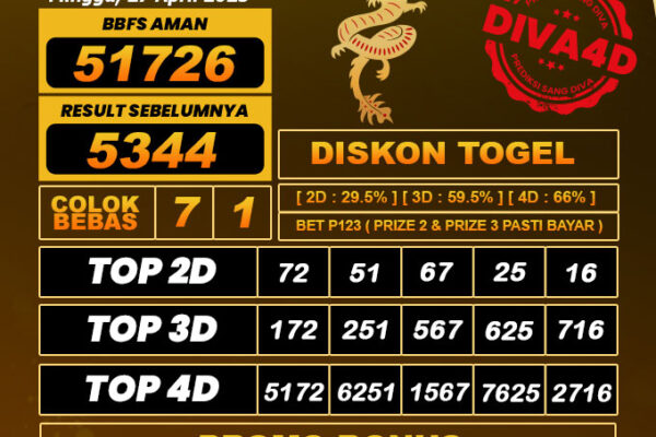 DIVA4D PREDIKSI TOTO MACAU P1 TOGEL HARI: 27 Apr 2025