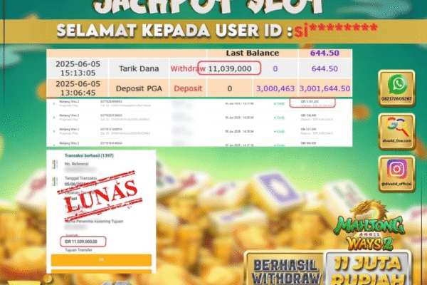 DIVA4D JACKPOT SLOT MAHJONG WAYS 2 Rp.11.000.000,- LUNAS